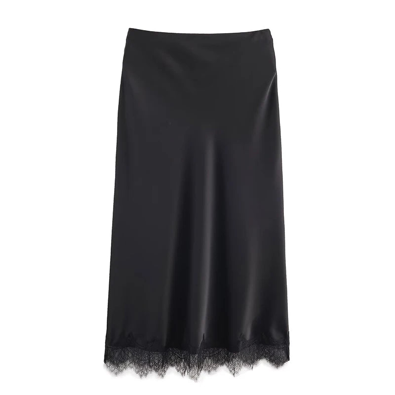 Willshela Lace Hem Pleated A-Line Midi Skirt
