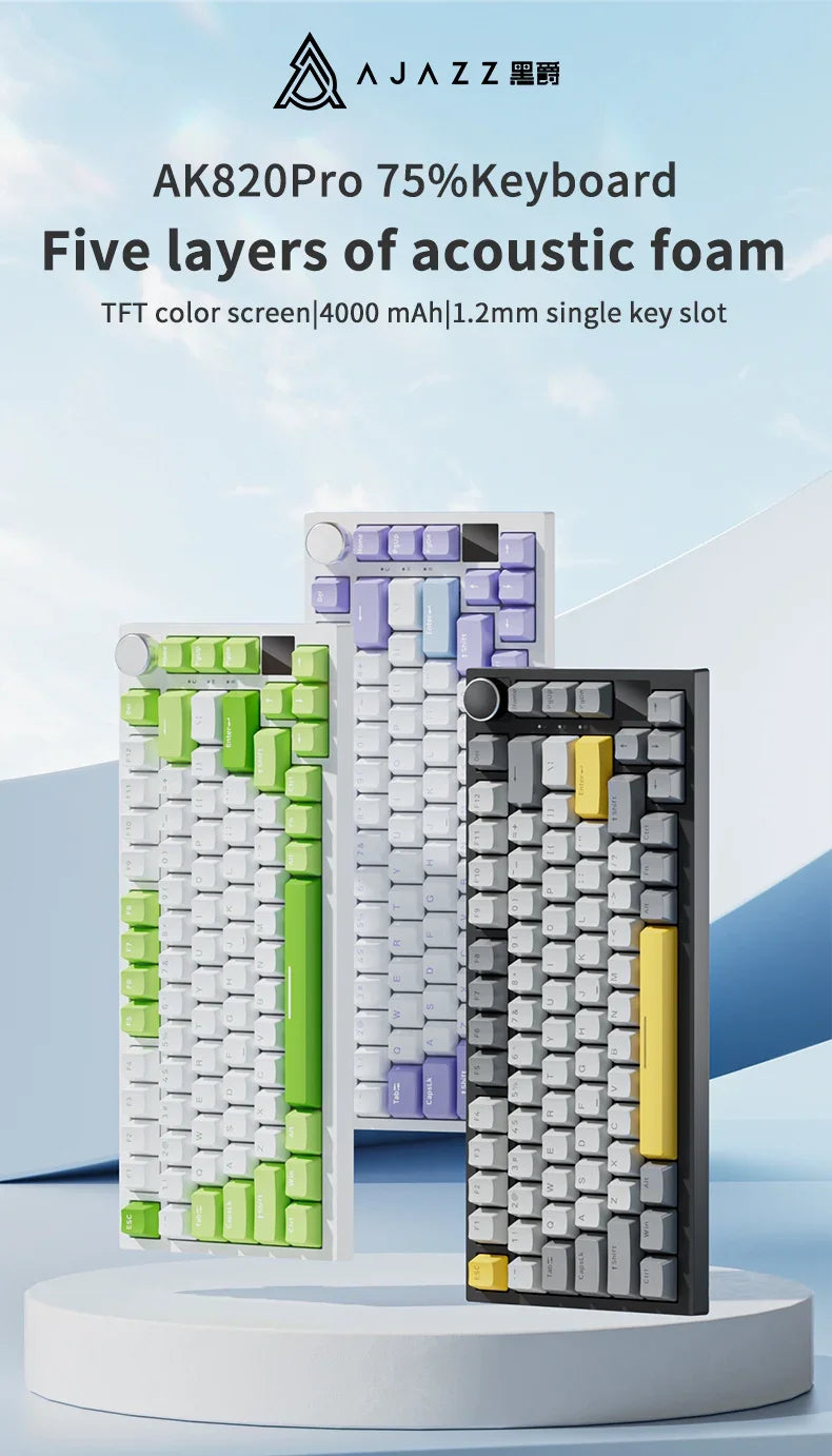 AJAZZ AK820 Wireless Gaming Keyboard, GASKET Structure, RGB Backlight, 5-Layer Sound Dampening Foam, PBT Keycaps