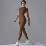 Zip-Front Yoga Jumpsuit - Quick-Dry Short Sleeve Fitness Bodysuit
