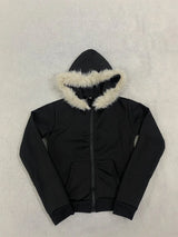 Autumn and Winter Women's Y2K GOTH Zipper Hoodie, Hairy Neck Hat, Slim Fit Long Sleeved Coat, Daily Punk Street Wear Coat