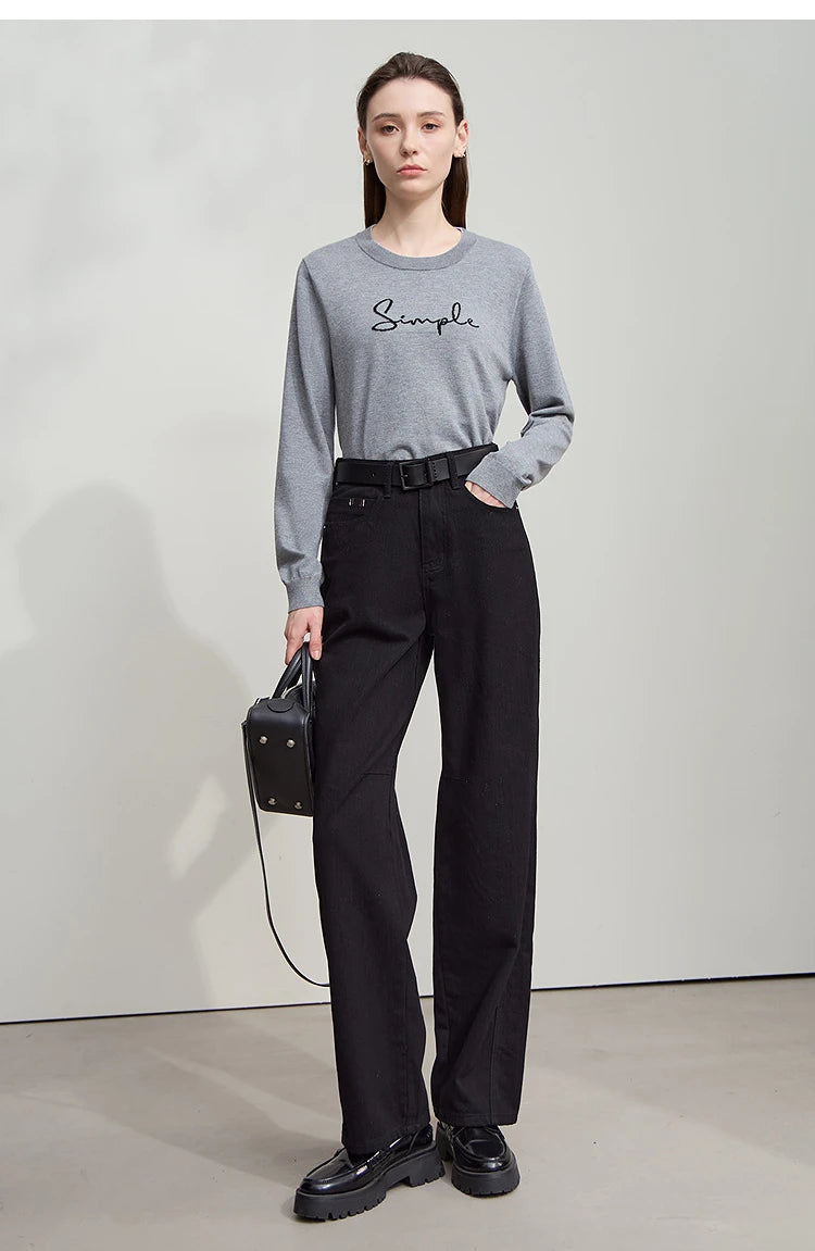 AMII Minimalist 2025 Autumn New Arrival Pants Minimalism Retro Casual Office Lady Pure Cotton Jeans Women Denim Trouser 12543141