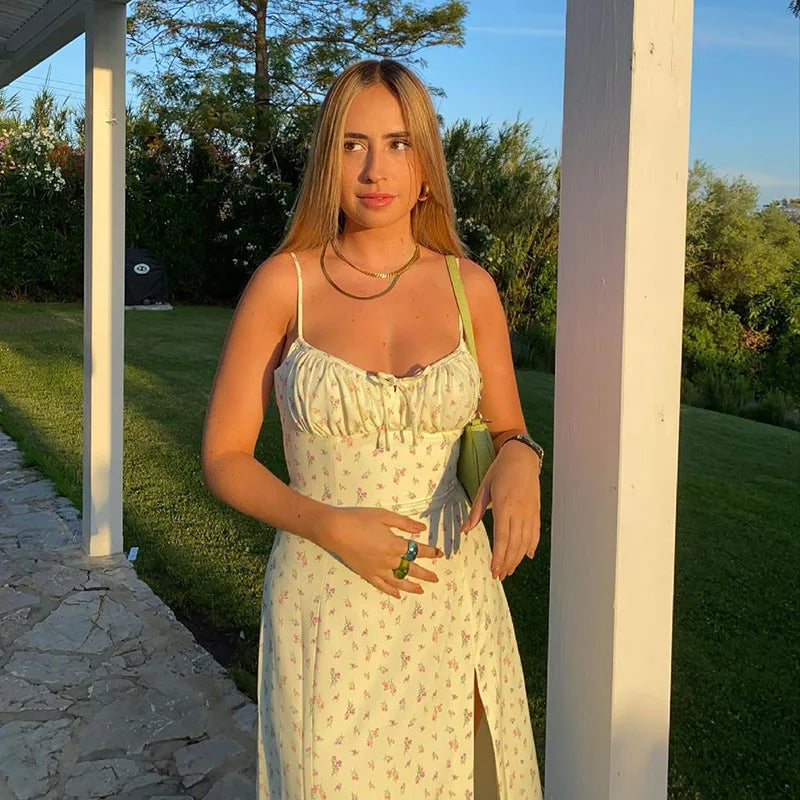 Women's Floral V-Neck Bodycon Maxi Dress