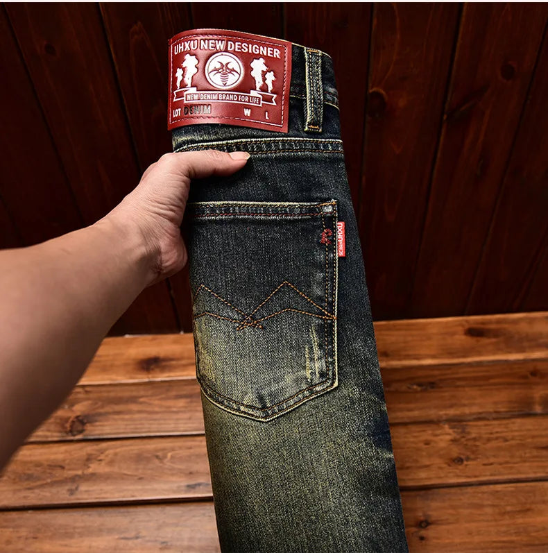 Men’s Vintage-Wash Slim-Fit Straight-Leg Jeans