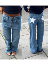 Women's Y2K Star Print Low-Rise Straight-Leg Jeans