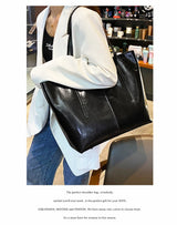 New Coffee Women Handbag 100% Genuine Leather Ladies Shoulder Purse Ladies Black Tote Bag Large Capacity Shopper Bags Brown