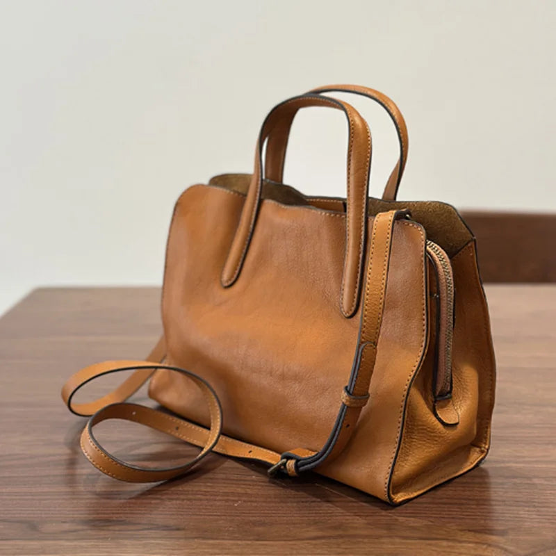 2026 spring new portable top layer cowhide women's casual Tote bag small leather single shoulder crossbody bag