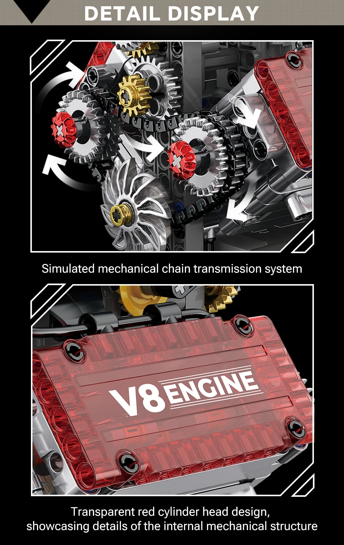 V8 Engine Motorized Simulation Brick Model Electrically Drive Building Blocks Technical Car Parts Creative Toys Gifts Adult