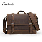 CONTACT'S crazy horse genuine leather men's bag vintage man shoulder bags for laptop messenger bags male bolsa crossbody handbag