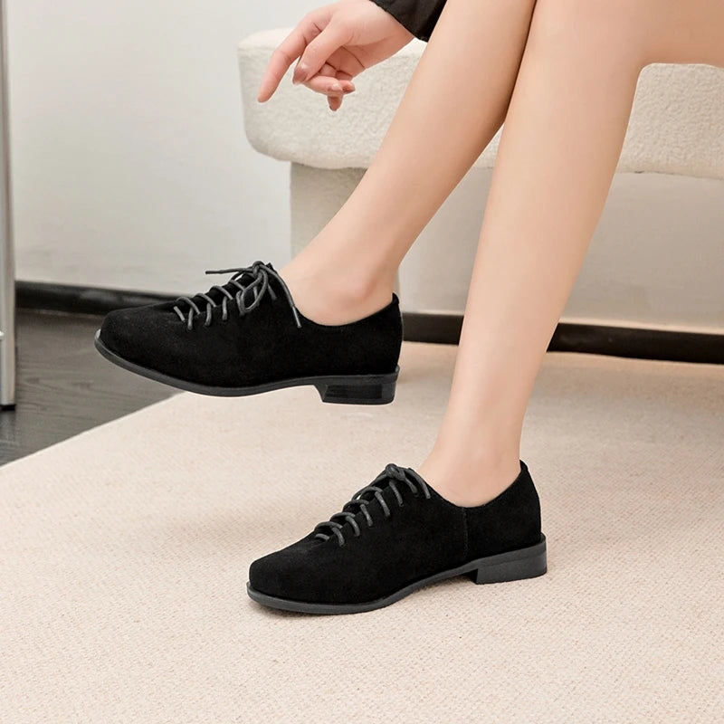 AIYUQI Women's Genuine Leather Lace-Up Oxford Loafers