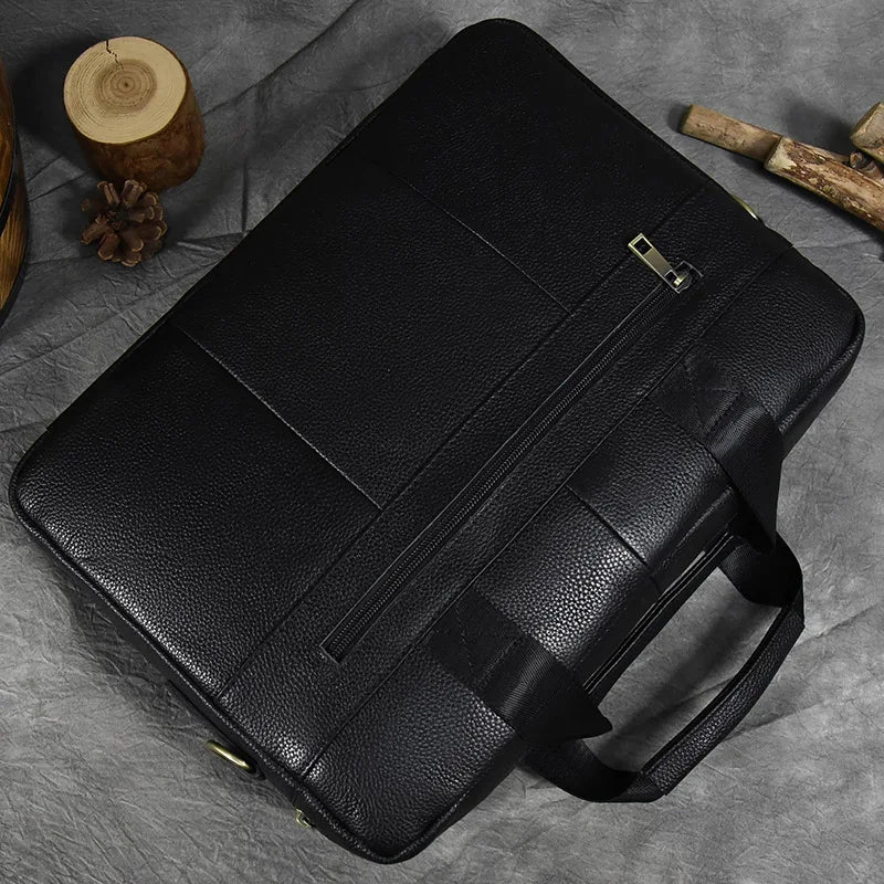 Luufan Genuine Leather Men's Business Handbag 15" Laptop Briefcase Bag Male A4 Document Shoulder Message Computer Bag Work Tote