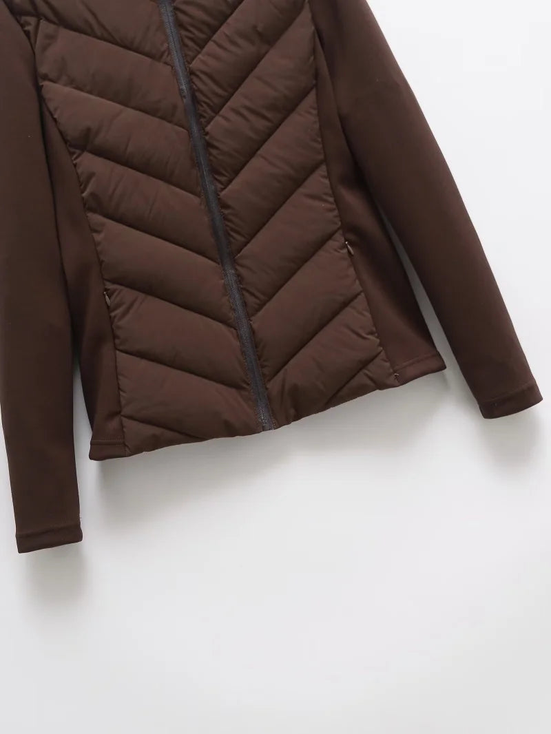Elegant Patchwork Hooded Sport Coat
