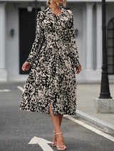 Elegant Print Belted Midi Dress