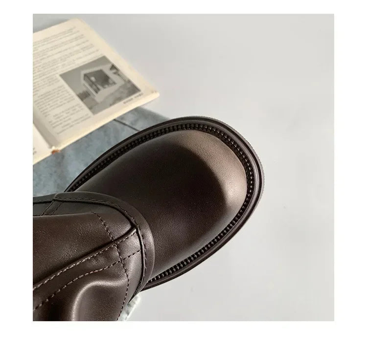 Women's Biker Boots – Belt Buckle Platform Mid-Calf