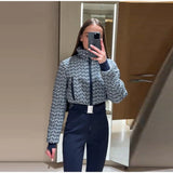 Elegant Geometric Print Ski Jumpsuit - High-Waist Winter Romper