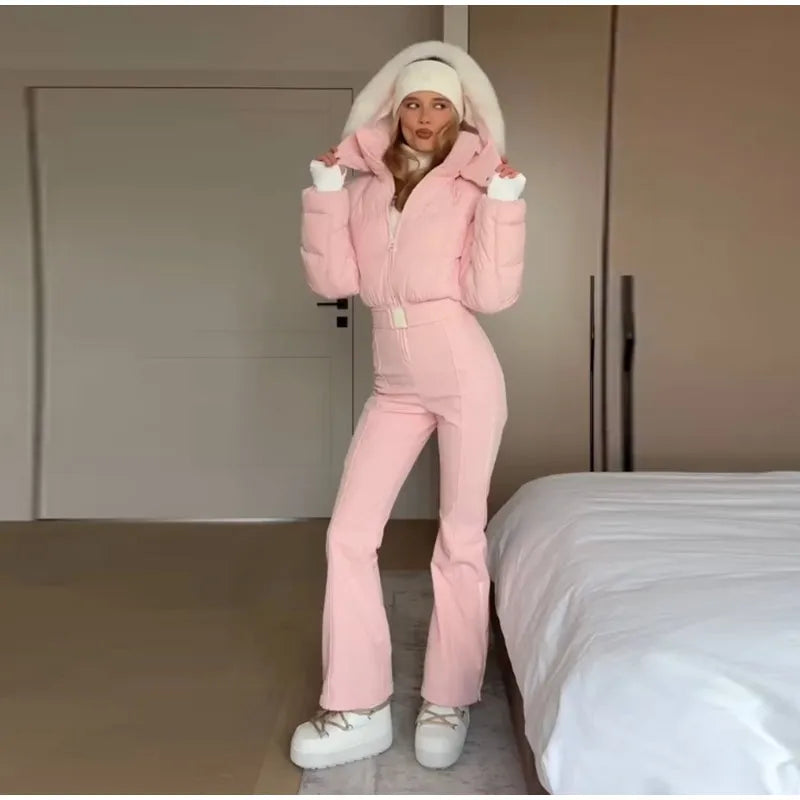 Women's Winter Fur-Trim Hooded Jumpsuit