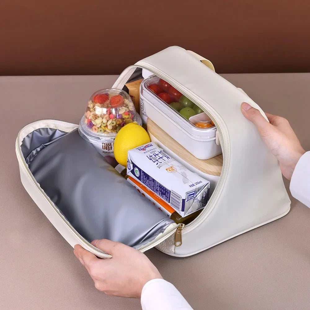 Portable Lunch Bag for OL Women Thermal Insulated Lunch Box Tote Cooler Handbag Waterproof Bento Pouch Office Food Shoulder Bags