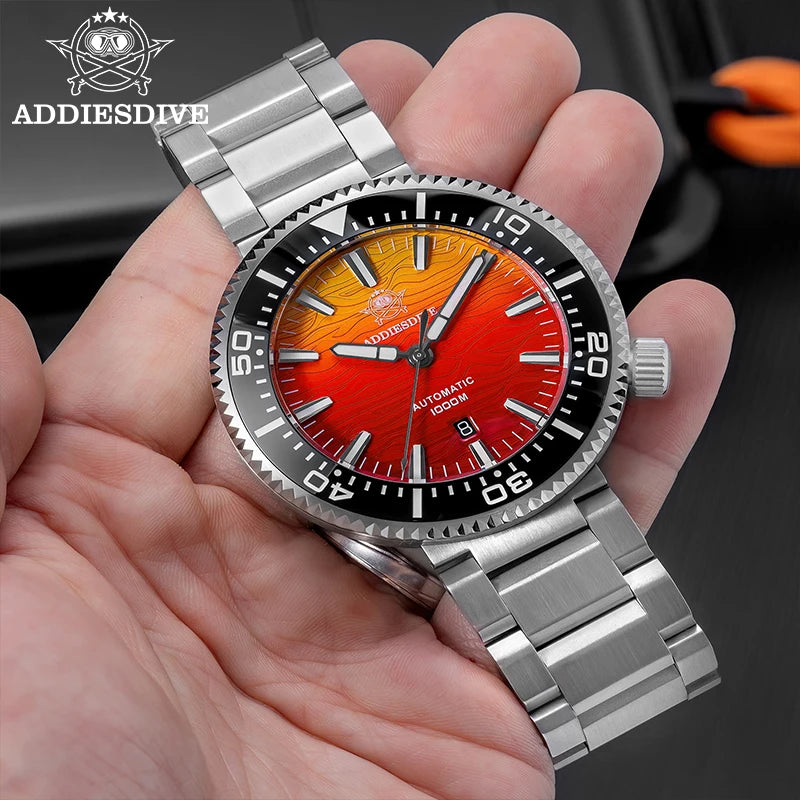 ADDIESDIVE Automatic Watches For Men 1000M Waterproof Sapphire Flame Clouds Texture Luxury BGW9 Luminous New AD2526 Diving Watch
