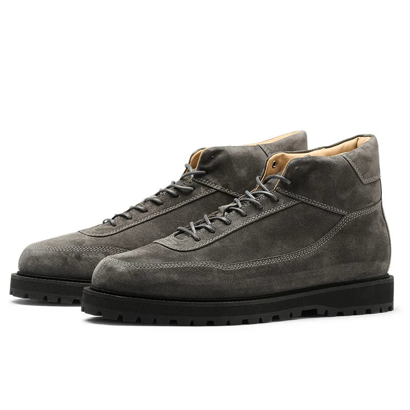 KOWM Hiking shoes men's walking boots British thick soled cowhide high top motorcycle boots ankle sneakers  casual trekking shoe