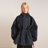 Vintage Plaid Oversized Hoodie Jacket for Women
