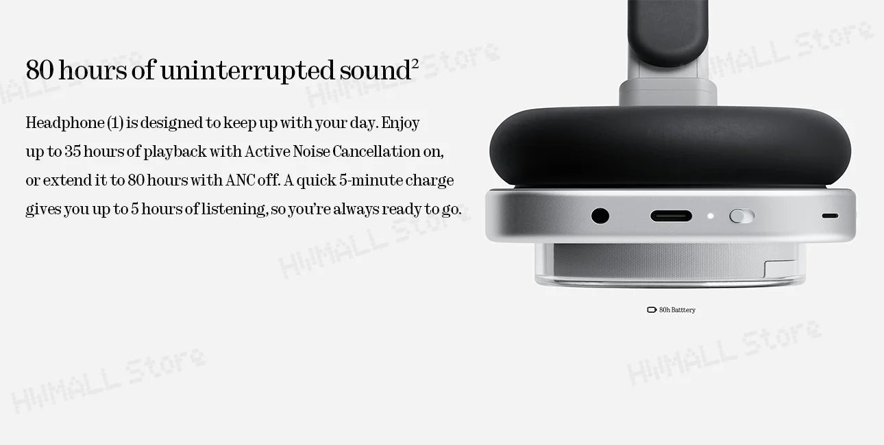 Nothing Headphone (1) Up to 80 hours of playback