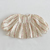 New Autumn Toddlers Girls Lace Embroidery Blouses Puff Sleeve Ruched Tops Baby Kids Floral Loose Shirts Fall Children Clothing