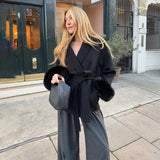 Elegant Fox Fur & Double-Sided Wool Coat