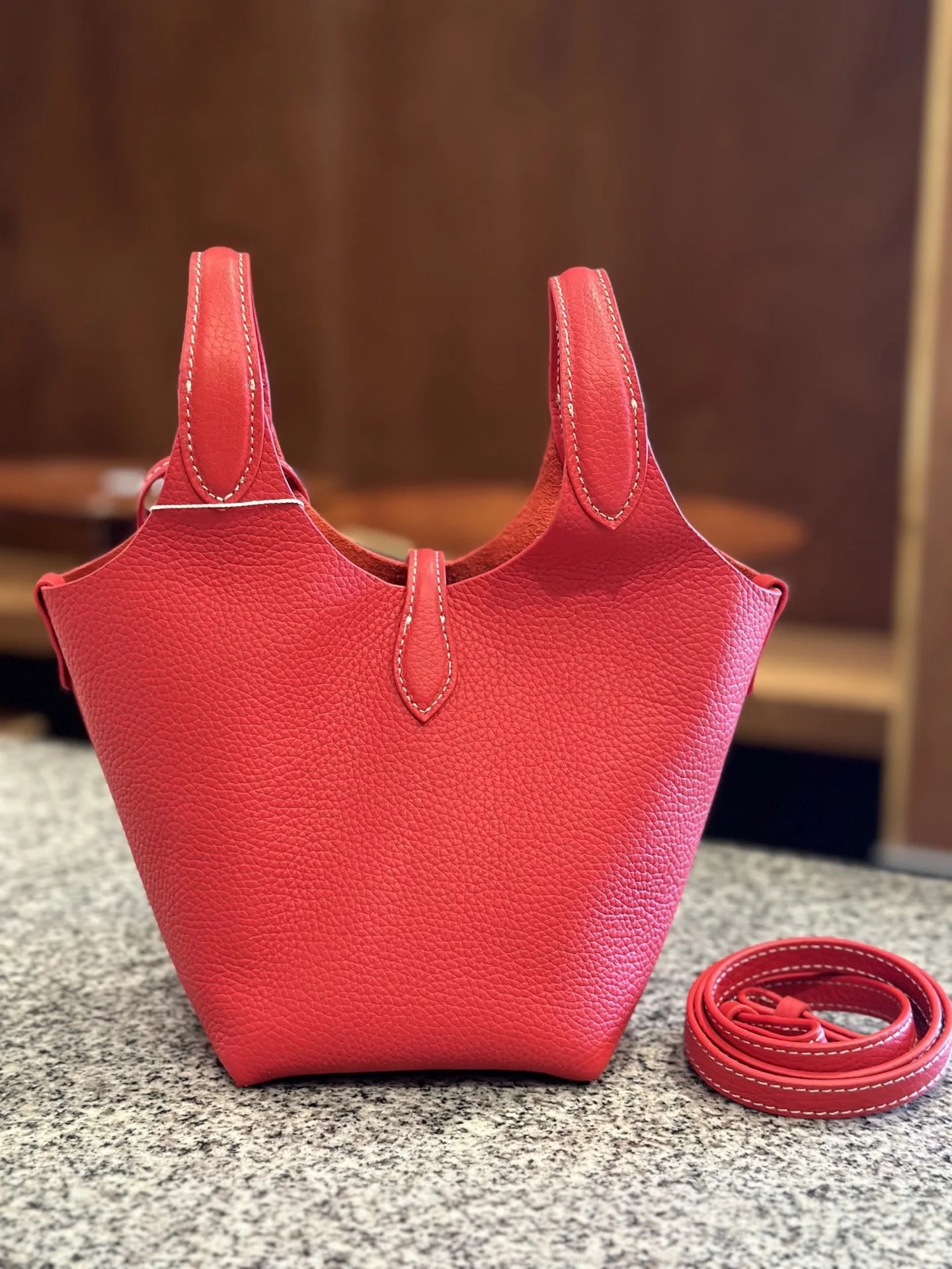 FIRMRANCH European And American Trend Cute Hand-Held Basket Ladies' Bucket Single Shoulder Cross-Body Bag Genuine Leather Purse