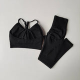 Seamless V-Neck Yoga Set – High-Waist Hip Lifting Fitness Leggings & Bra