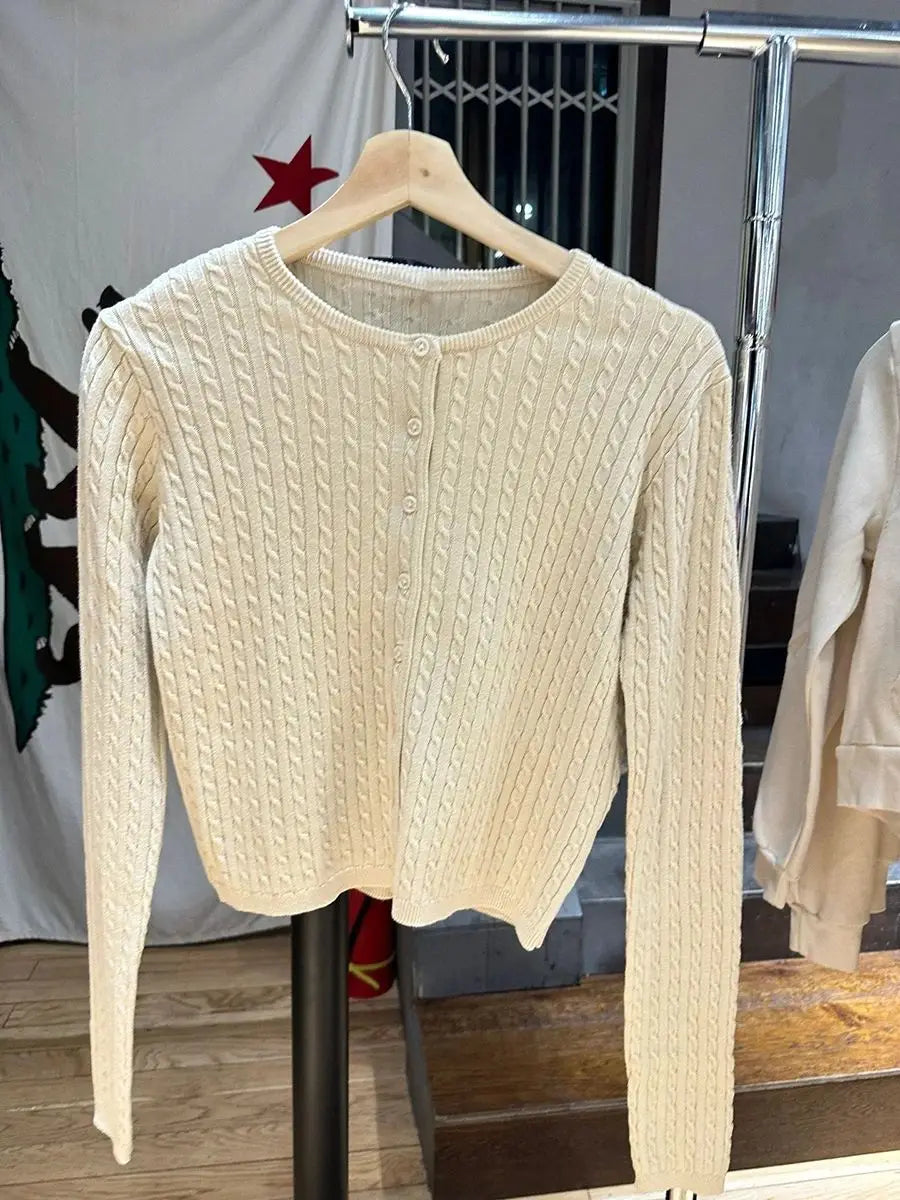 USA-Made Red Twist Flower Knit Cardigan – Vintage Y2K Slim Crop Top