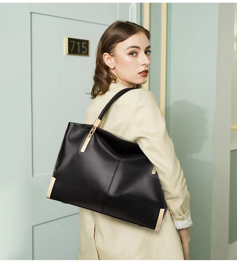 FOXER Brand Stylish Women Cowhide Leather Handbag Female Shoulder Bag Design Luxury Lady Large Capacity Zipper Top-Handle Bags