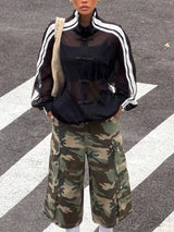 Women's Sheer Striped Stand-Collar Layering Jacket