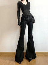 Women's Black High-Waist Flare Jeans | Vintage Y2K Style