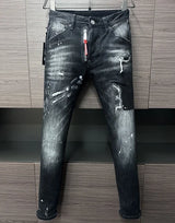 ICON BRAND D2 Men Jeans Denim Pants Hole Slim Pencil Trousers Metal Buttons Party Classics Fashionable Black DSQ2 JENAS