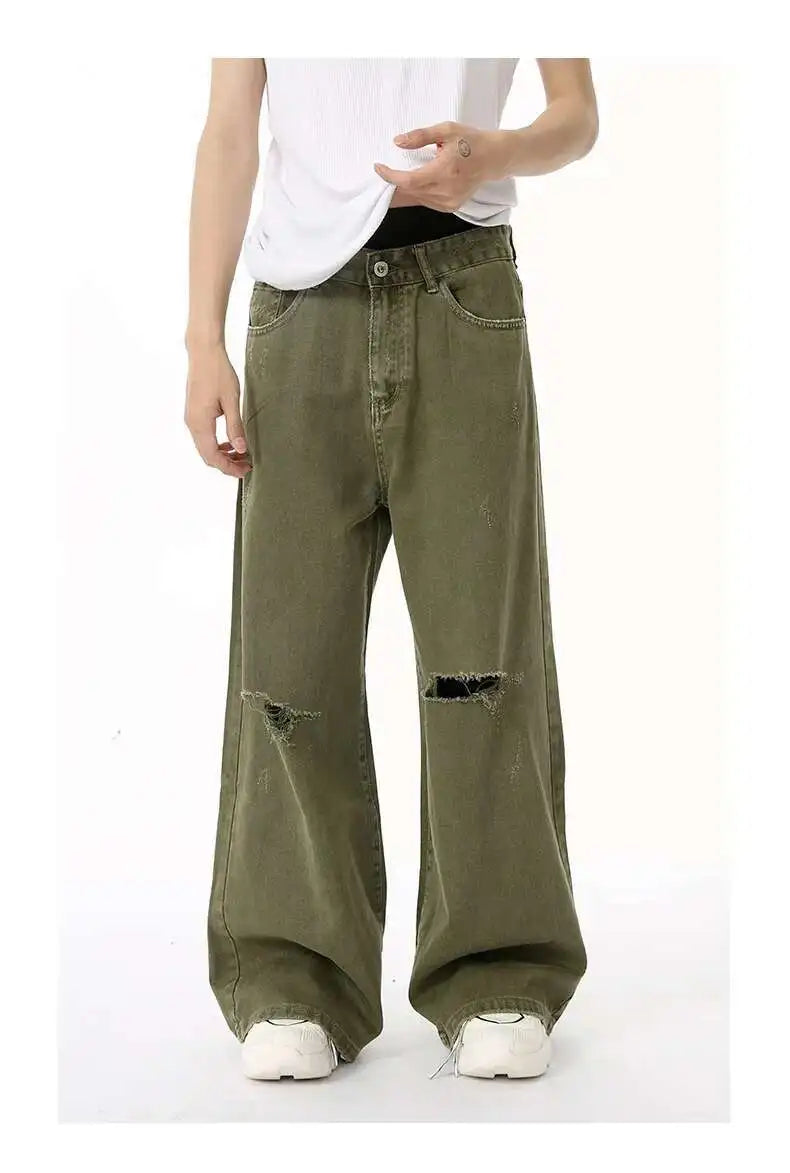 Men's Green Loose-Fit Straight-Leg Jeans