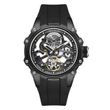 MEGIR Skeleton Dial Automatic Mechanical Watch Men Stainless Steel Case Waterproof Luminous Sport Wristwatch with Silicone Strap