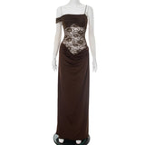 One-Shoulder Lace Gown – Sleeveless Backless Maxi Club Dress