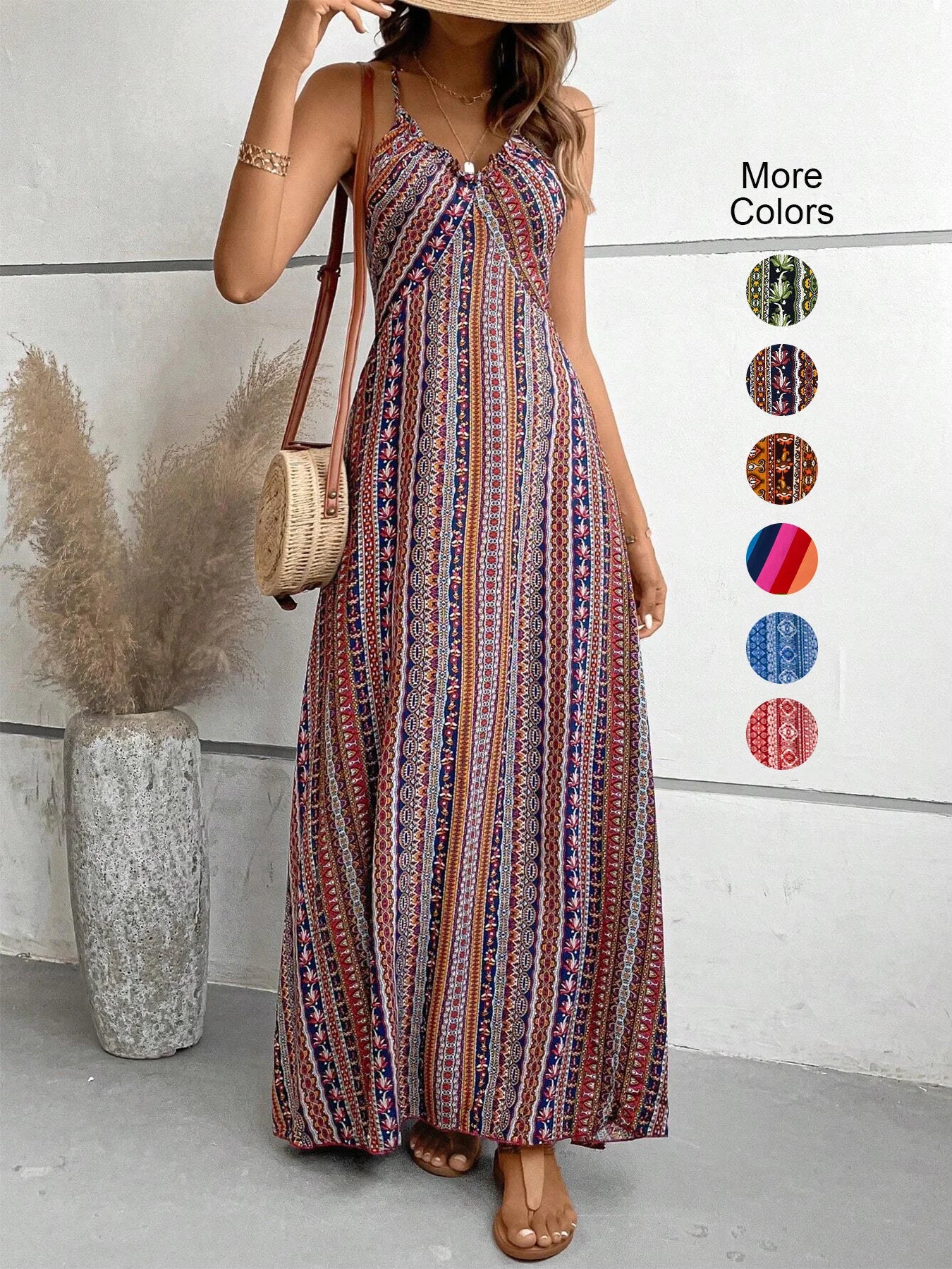 Boho Ethnic Frill Trim Maxi Dress