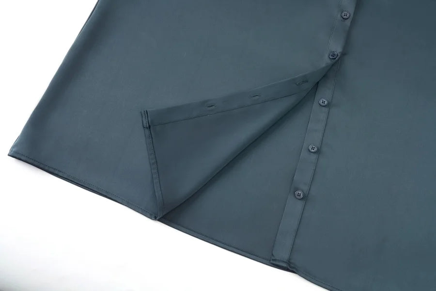 Elegant Ruffled-Neck Satin Dress