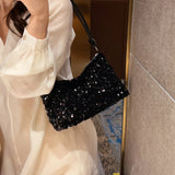 Daily Trendy V-neck Sequins Mini Underarm Bag Soft Lining, Simple Party Handbag for Women Street Matching Night Events