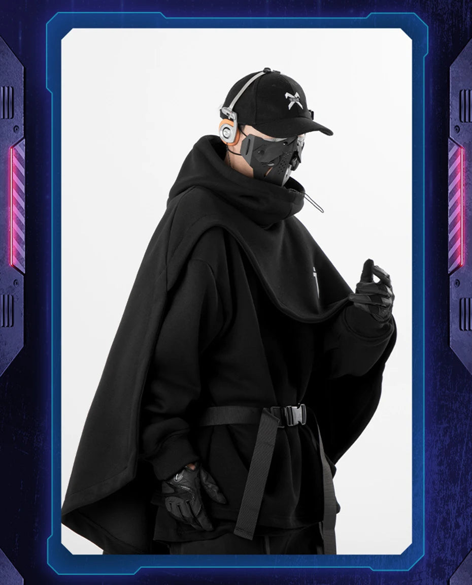 Oversized High-Collar Techwear Pullover Hoodie