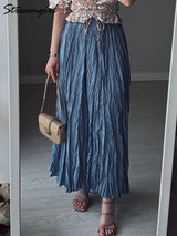 Women's Pleated Maxi Skirt – Elegant A-Line Beach Style