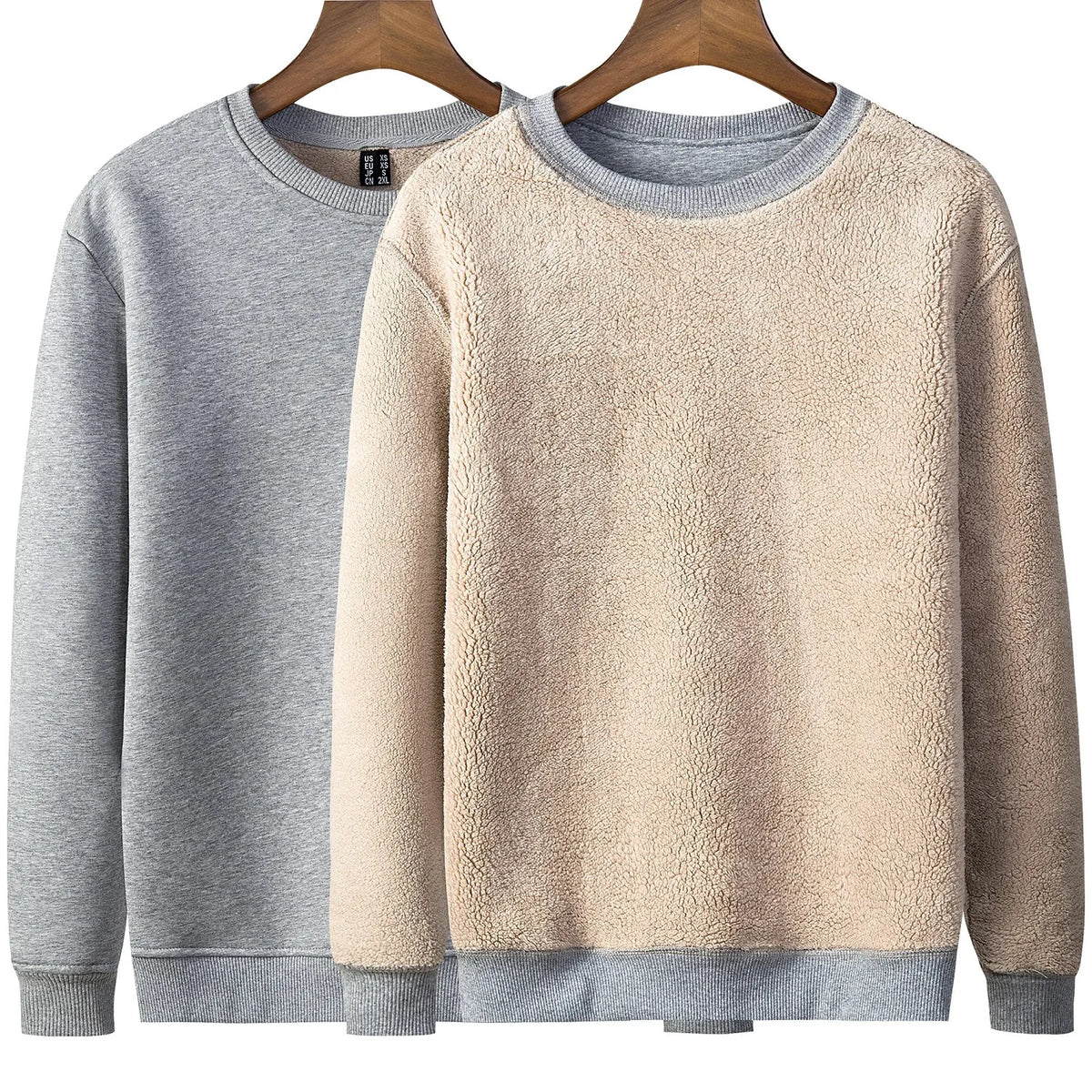 TACVASEN Winter Thicken Fleece Crewneck Sweatshirt Mens Warm Sherpa Lined Heavy Winter Pullover Basic Tops Shirts No Hood Hoodie