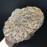 Gold Metal Leaves White Crystals Evening Clutch Bags Luxury Women Wedding Party Purse Ball Handbags Rhinestone Mini Shell Bag
