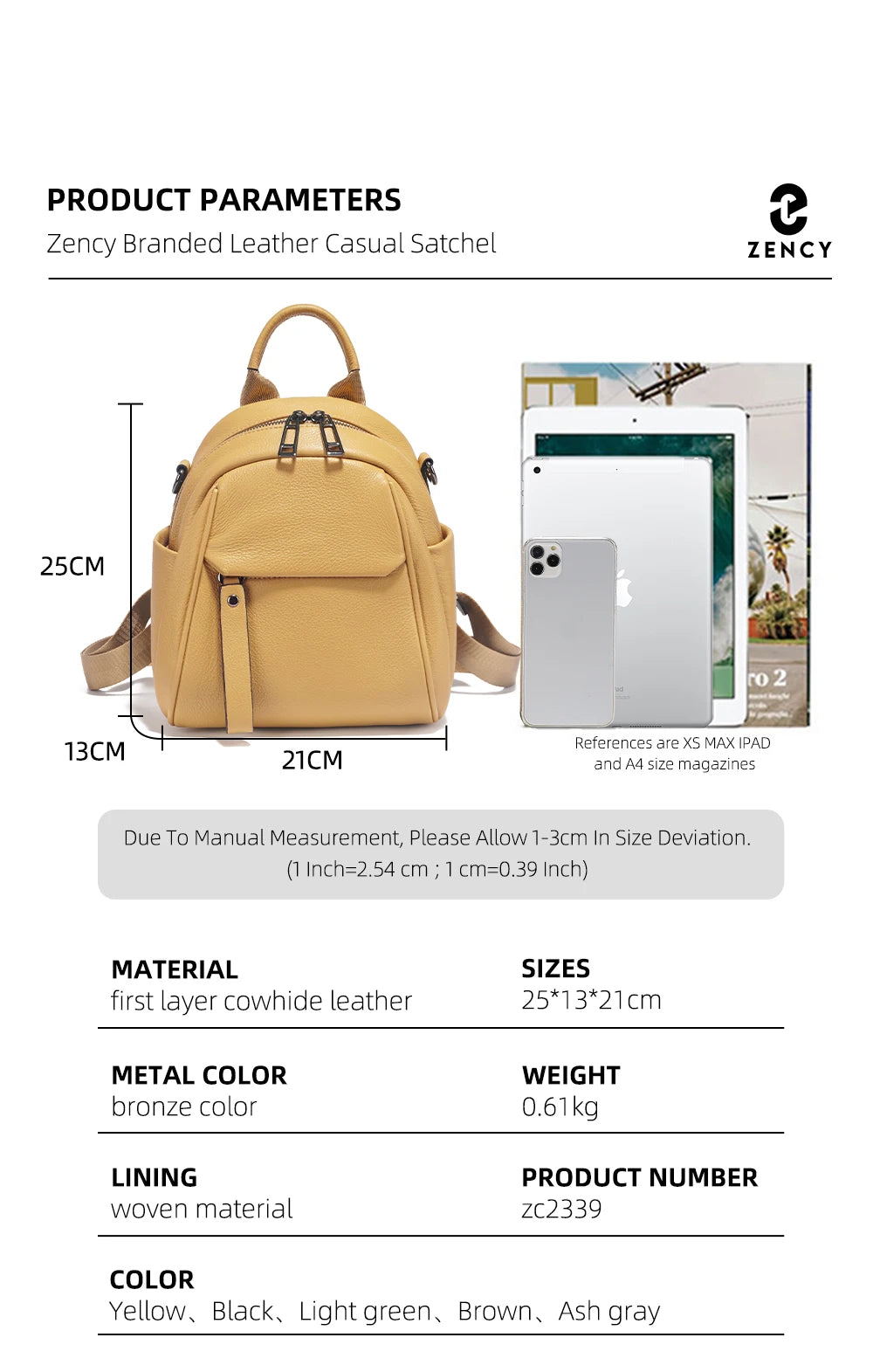 Zency Soft Genuine Leather Women Small Casual Backpack Travel Rucksack Shoulder Bag Purse Preppy Style Mochila 2025