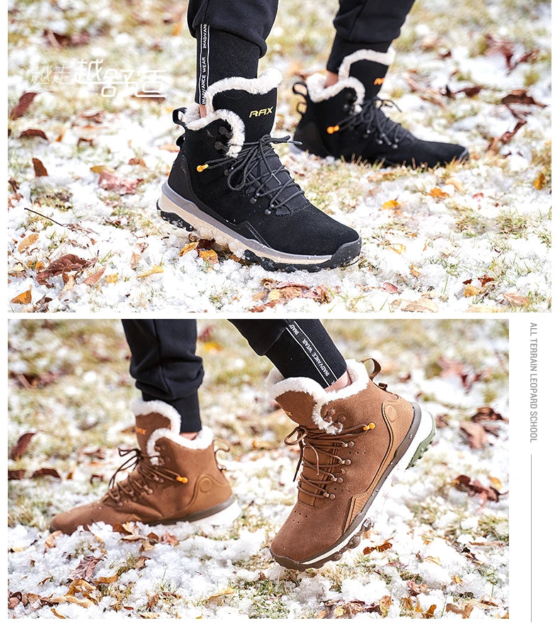 RAX Waterproof Hiking Shoes Men Winter Outdoor Sneakers for Men Snow Boots Plush Mountain Snowboots Outdoor Tourism Jogging Shoe