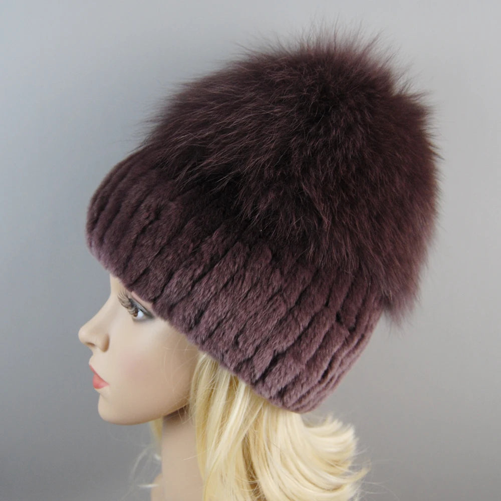 Women's Luxury Rex Rabbit & Fox Fur Beanie Hat