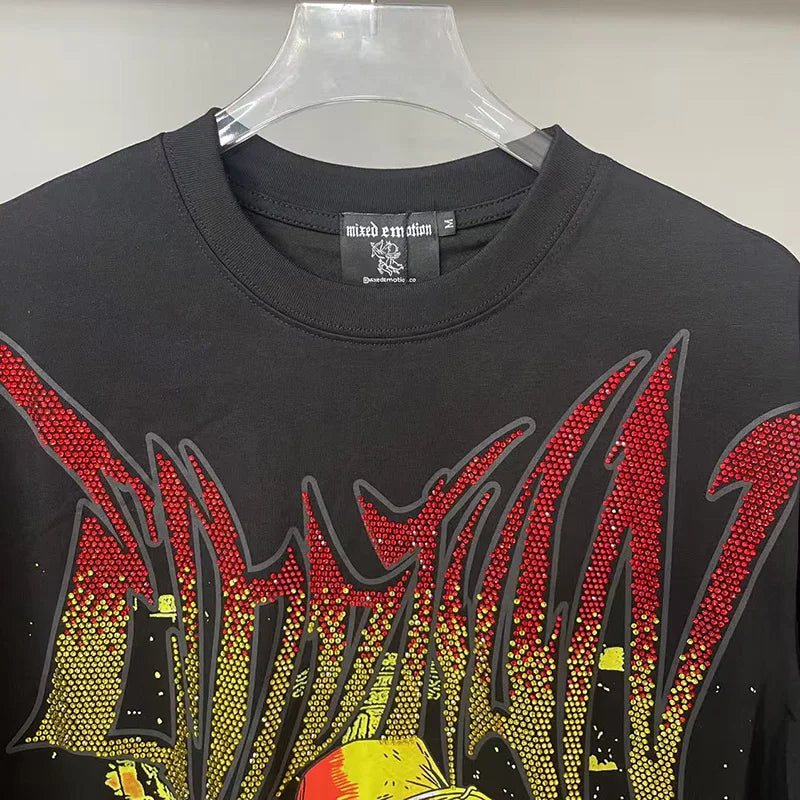 MIXED EMOTION Oversized Cotton Rhinestone T-Shirt