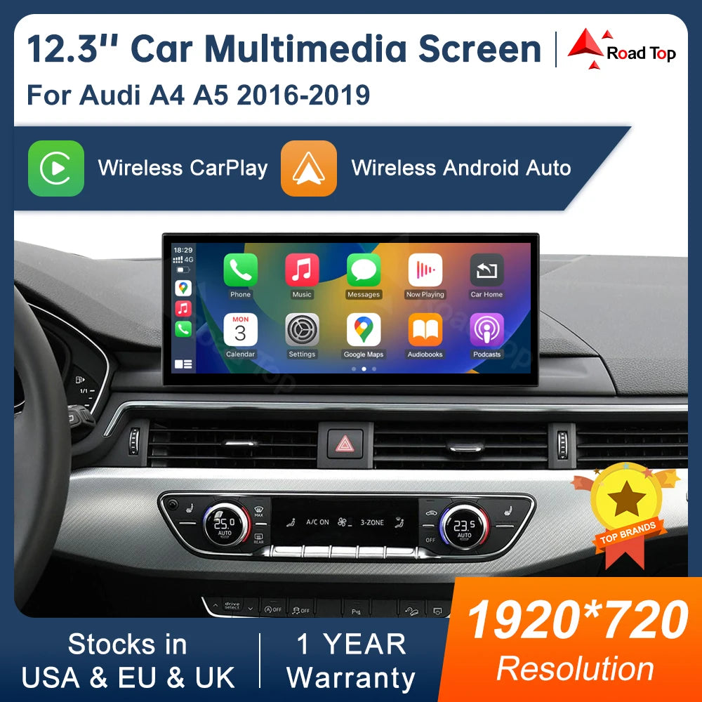12.3" Audi A4/A5/S4/S5 Multimedia Touch Screen – Wireless CarPlay & Android Auto