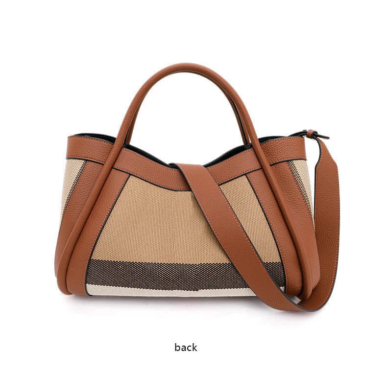 Aidrani  New retro checkered women's handbag, large capacity luxury bag, canvas genuine leather bag