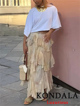 KONDALA Floral Tiered Chiffon Maxi Skirt – Boho Elegance